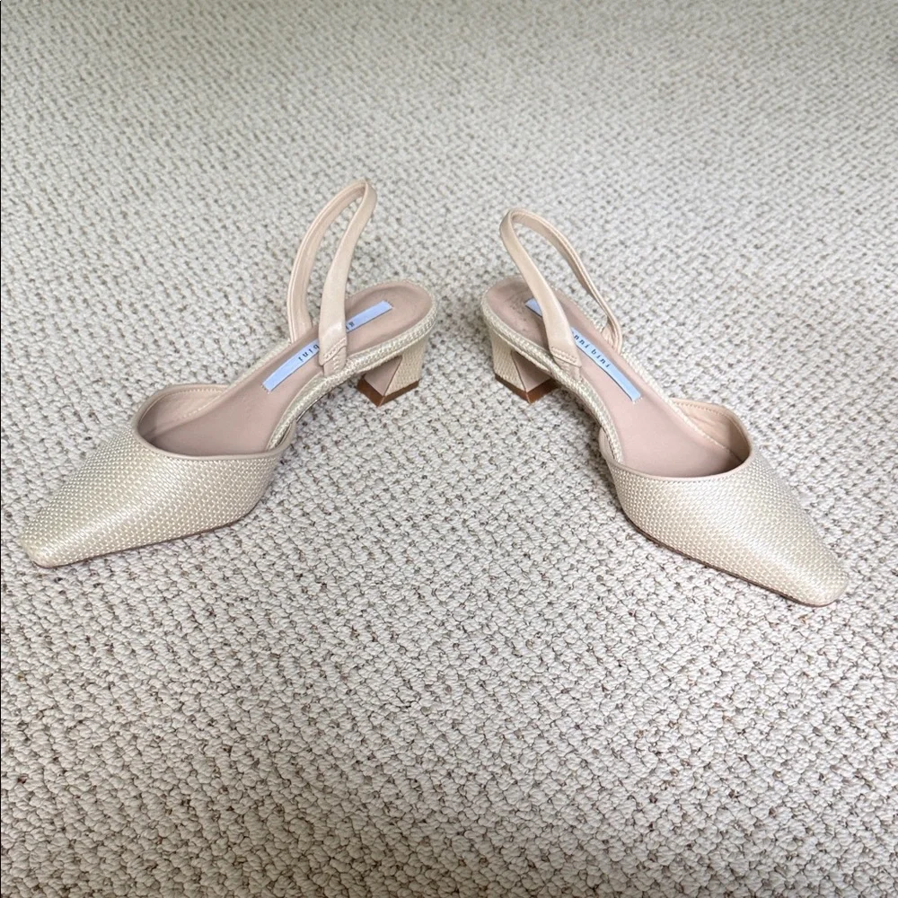 Gianni Bini Beige Woven Pointed-Toe Slingback Heels